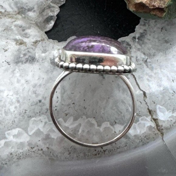 Sterling Southwestern Style Purpurite Decorated Bar Ring Size 8 For Women - Picture 8 of 10